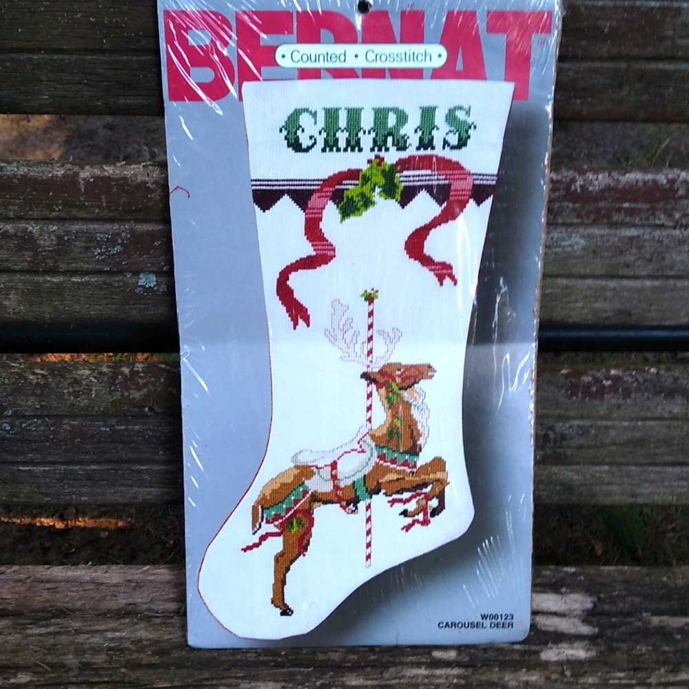 Bernat Crosstitch Cross Stitch Stocking Kit New Unopened Carousel Deer Christmas
